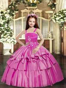 Lilac Sleeveless Beading and Ruffled Layers Floor Length High School Pageant Dress