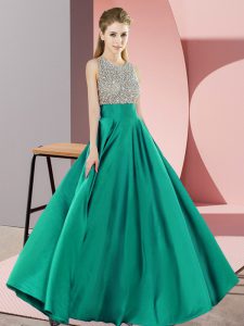 Amazing Turquoise Backless Scoop Beading Homecoming Dress Elastic Woven Satin Sleeveless