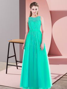 Deluxe Floor Length Turquoise Evening Dress Scoop Sleeveless Side Zipper