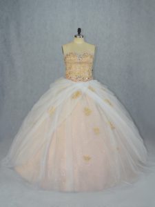 Pretty Ball Gowns Ball Gown Prom Dress Champagne Sweetheart Tulle Sleeveless Lace Up