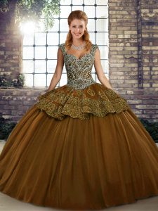 Customized Straps Sleeveless Tulle Sweet 16 Dresses Beading and Appliques Lace Up