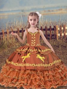 Gorgeous Sleeveless Lace Up Floor Length Beading and Embroidery and Ruffled Layers Little Girls Pageant Dress Wholesale