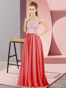 Amazing Empire Dress for Prom Red One Shoulder Chiffon Sleeveless Floor Length Backless