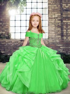 Custom Fit Sleeveless Floor Length Beading and Ruffles Lace Up Pageant Dress for Teens