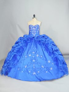 Taffeta Sweetheart Sleeveless Lace Up Embroidery and Pick Ups Quinceanera Dress in Blue