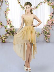 Beauteous Gold Sleeveless High Low Beading Lace Up Damas Dress