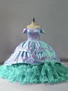 Blue Ball Gowns Embroidery and Ruffles Vestidos de Quinceanera Lace Up Organza Sleeveless