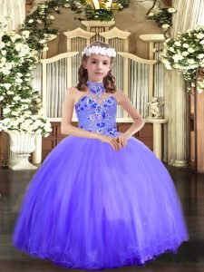Custom Designed Sleeveless Lace Up Floor Length Appliques Glitz Pageant Dress
