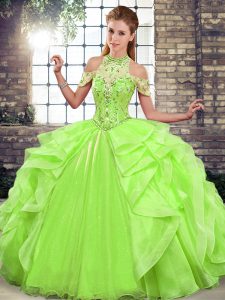 Sleeveless Organza Lace Up Ball Gown Prom Dress for Military Ball and Sweet 16 and Quinceanera