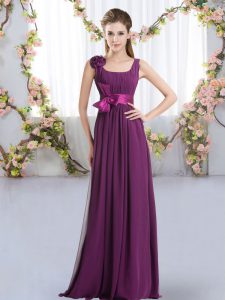 Customized Empire Bridesmaid Dress Dark Purple Straps Chiffon Sleeveless Floor Length Zipper