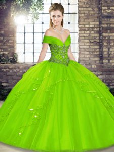 Ball Gowns Sweet 16 Dress Off The Shoulder Tulle Sleeveless Floor Length Lace Up