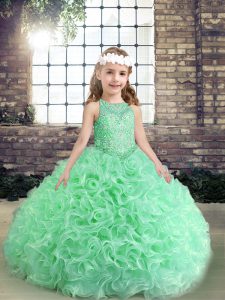 Apple Green Sleeveless Floor Length Beading and Ruffles Lace Up Pageant Dress for Womens
