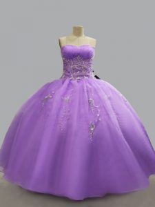 Pretty Lavender Lace Up Sweetheart Beading Quinceanera Gown Organza Sleeveless