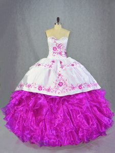 Fuchsia Sleeveless Organza Brush Train Lace Up Quinceanera Dress for Sweet 16 and Quinceanera