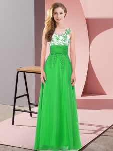 Excellent Green Sleeveless Appliques Floor Length Court Dresses for Sweet 16
