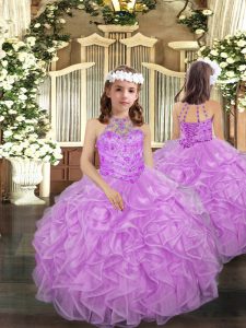Ball Gowns Little Girls Pageant Dress Wholesale Lilac Halter Top Organza Sleeveless Floor Length Lace Up