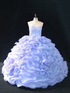 Sleeveless Embroidery and Pick Ups and Hand Made Flower Lace Up Vestidos de Quinceanera with Lavender Court Train