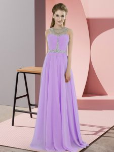 Lavender Prom Gown Prom and Party with Beading Scoop Sleeveless Zipper