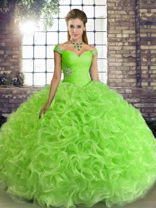 Unique Floor Length Quince Ball Gowns Off The Shoulder Sleeveless Lace Up
