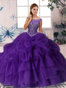 Ball Gowns Sleeveless Purple Sweet 16 Dresses Brush Train Zipper