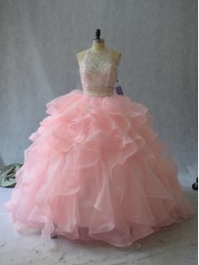 Discount Peach Sleeveless Organza Backless Sweet 16 Quinceanera Dress for Sweet 16 and Quinceanera