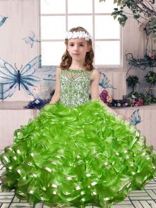 Sweet Green Sleeveless Organza Lace Up Custom Made Pageant Dress for Party and Military Ball and Wedding Party