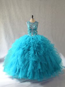 Floor Length Ball Gowns Sleeveless Baby Blue Sweet 16 Dress Lace Up