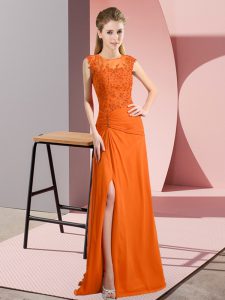 Dynamic Orange Chiffon Zipper Prom Dresses Sleeveless Floor Length Beading