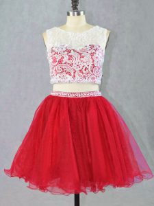 High Class Mini Length Red Prom Gown Scoop Sleeveless Zipper