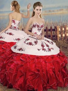 Vintage White And Red Sleeveless Organza Lace Up 15 Quinceanera Dress for Military Ball and Sweet 16 and Quinceanera