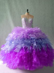 Cheap Beading and Ruffles Vestidos de Quinceanera Multi-color Lace Up Sleeveless Floor Length