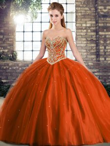Tulle Sleeveless Ball Gown Prom Dress Brush Train and Beading