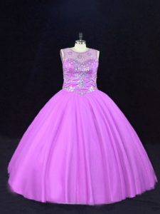 Fantastic Floor Length Lilac Sweet 16 Quinceanera Dress Scoop Sleeveless Lace Up
