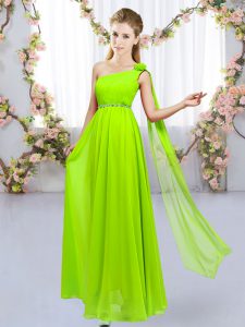 Custom Made Beading and Hand Made Flower Bridesmaid Dresses Yellow Green Lace Up Sleeveless Floor Length