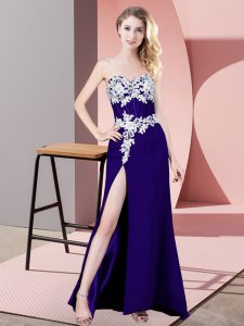 Exquisite Purple Chiffon Lace Up Evening Dress Sleeveless Floor Length Lace and Appliques