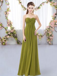 Most Popular Olive Green Zipper Dama Dress Ruching Sleeveless Floor Length