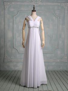 White Empire Chiffon Straps Sleeveless Beading Floor Length Zipper Wedding Gown