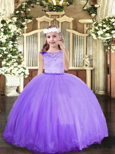 Lace Little Girl Pageant Dress Lavender Zipper Sleeveless Floor Length