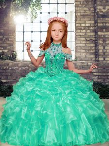 Fancy Organza Sleeveless Floor Length Pageant Dress Toddler and Beading and Ruffles
