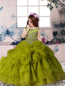 Ball Gowns Pageant Gowns Olive Green Scoop Organza Sleeveless Floor Length Zipper