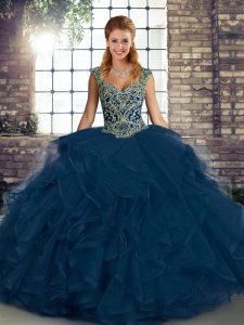 Perfect Floor Length Ball Gowns Sleeveless Blue 15th Birthday Dress Lace Up