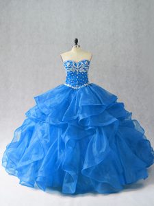 Fabulous Organza Sleeveless Floor Length Quince Ball Gowns and Beading and Ruffles