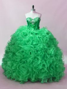 Sweetheart Sleeveless Quinceanera Dress Floor Length Sequins Green Fabric With Rolling Flowers