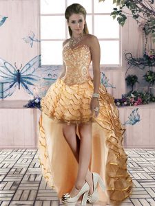 Ideal A-line Gold Sweetheart Organza Sleeveless High Low Lace Up