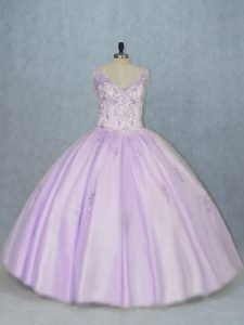 Floor Length Lavender 15 Quinceanera Dress Tulle Sleeveless Beading