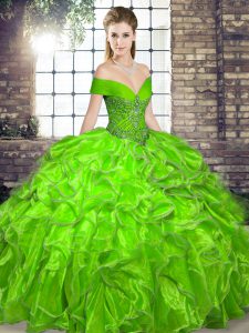Beading and Ruffles Quince Ball Gowns Lace Up Sleeveless Floor Length