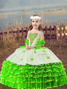 Straps Sleeveless Pageant Dress for Teens Floor Length Beading and Embroidery and Ruffled Layers Organza