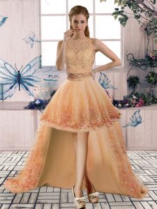 Graceful Orange Backless Scoop Beading and Lace Prom Dress Tulle Sleeveless