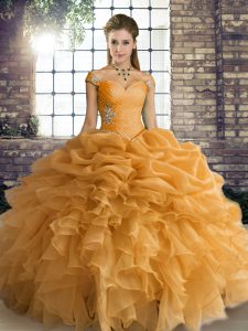 Floor Length Ball Gowns Sleeveless Orange Quinceanera Gowns Lace Up