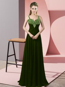Wonderful Floor Length Empire Sleeveless Olive Green Prom Dress Zipper